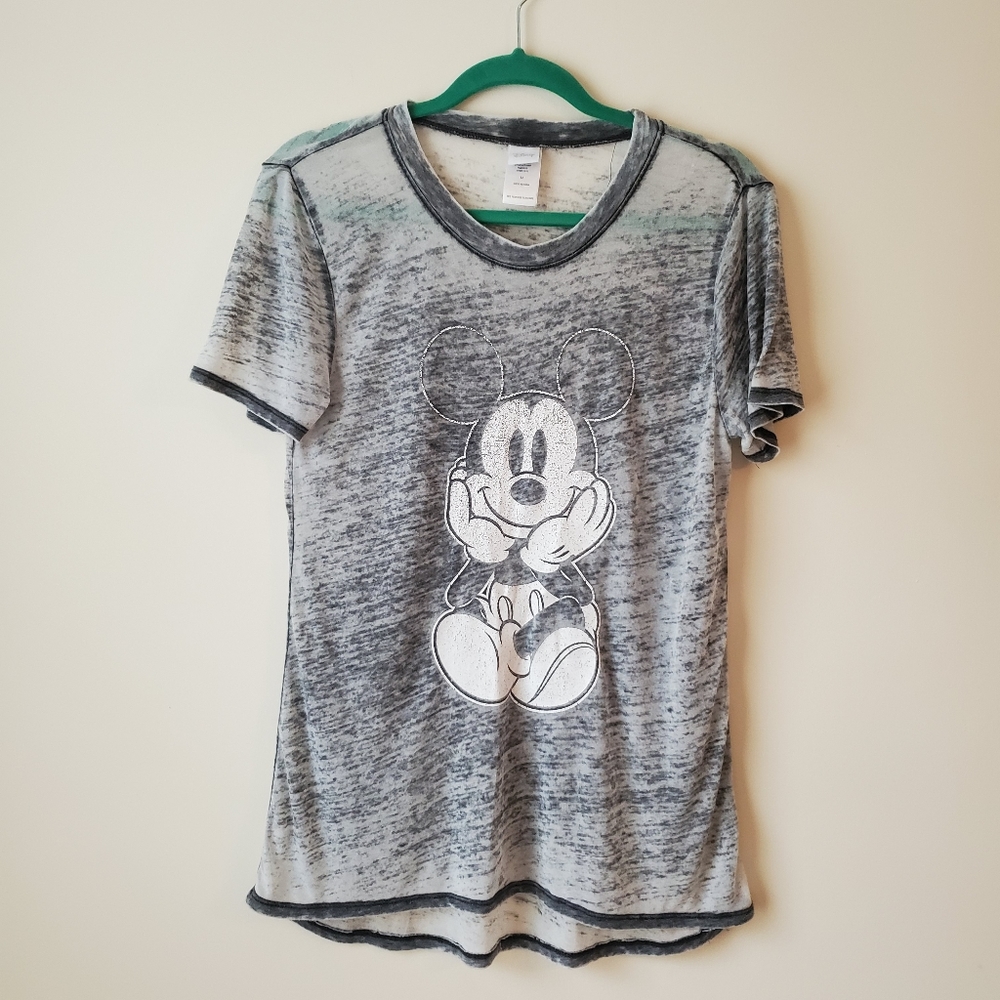 Disney Gray Mickey Mouse Burnout Short Sleeve Tee